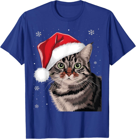 Festive Christmas Cat with Santa Hat T-Shirt - T-Shirt | Royal