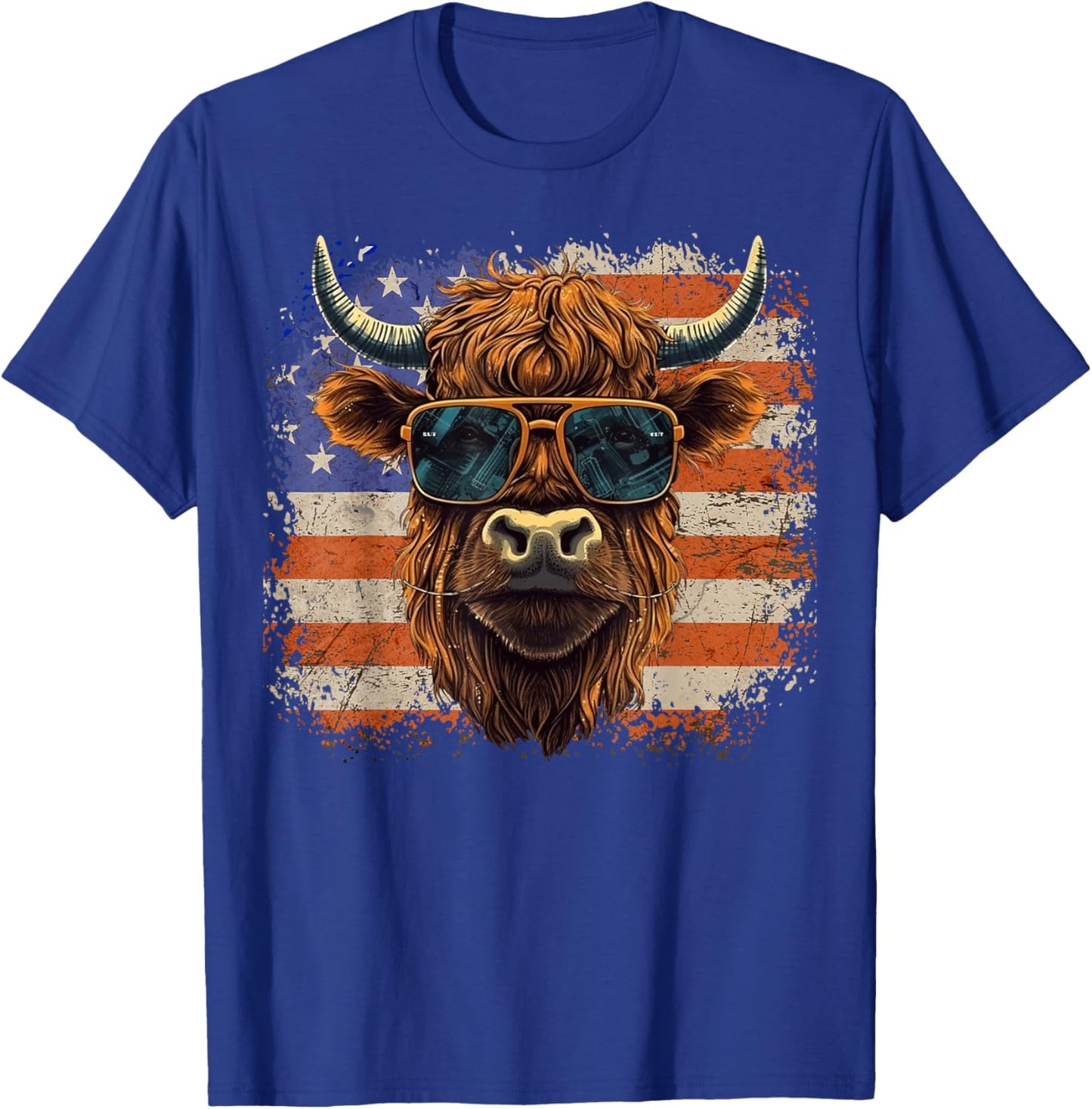 American Flag, Highland Cow-Fourth of July, Cow Lover Cool T-Shirt - T-Shirt | Royal