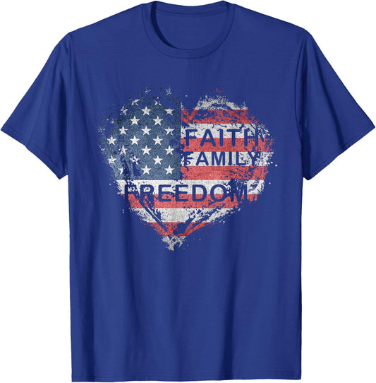 Faith, Family, Freedom Independence Day Heart T-Shirt - T-Shirt | Royal