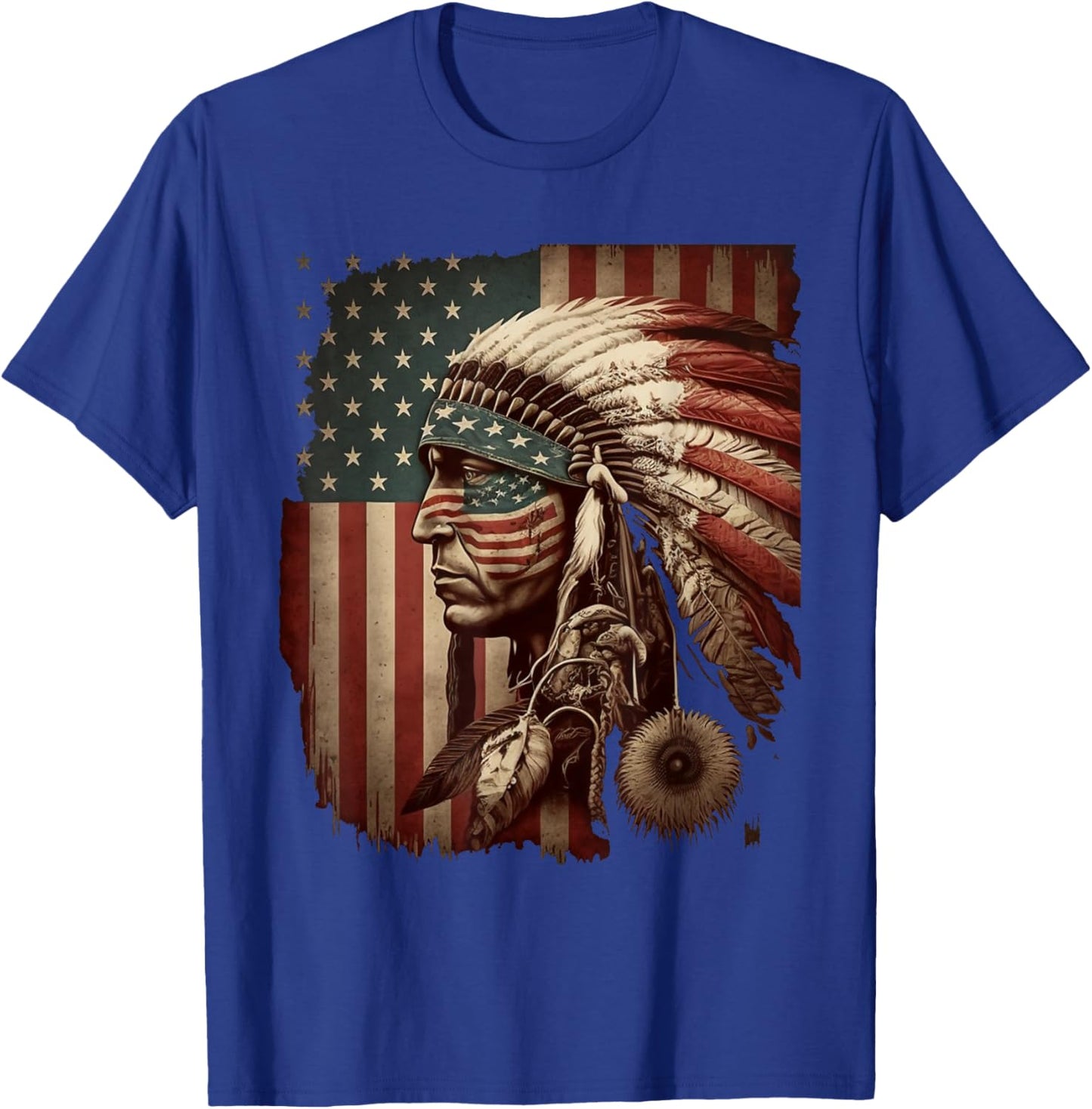 Indigenous People Tribal CG Native American Indian Chief American USA Flag T-Shirt - T-Shirt | Royal