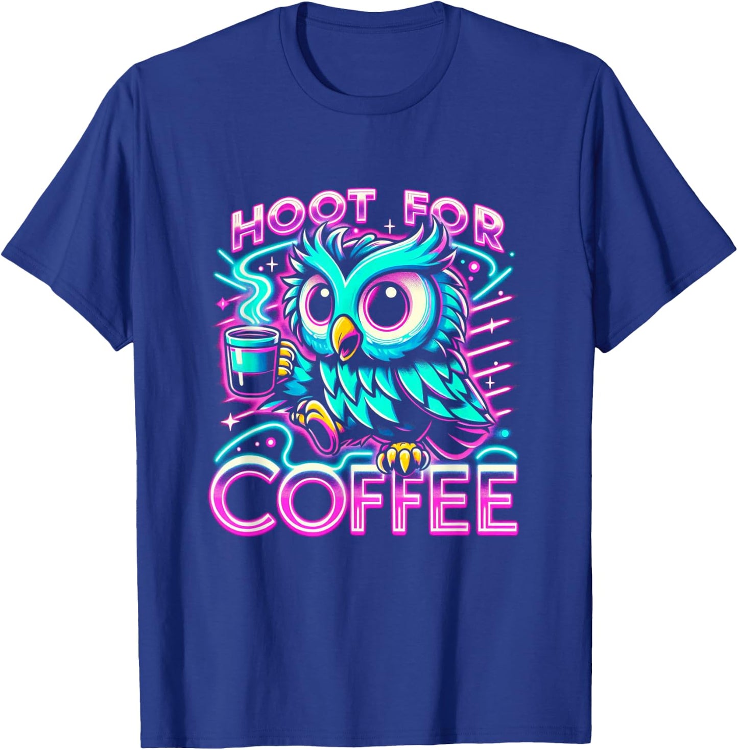 Funny Owl Design Hoot For Coffee T-Shirt - T-Shirt | Royal