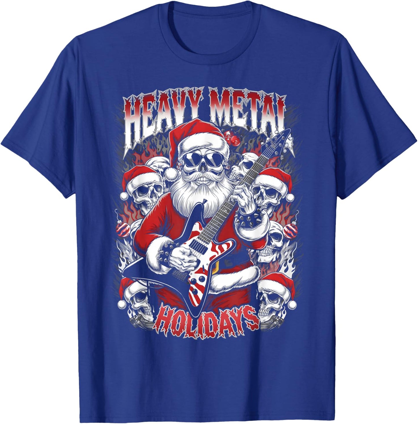 Heavy Metal Holidays Christmas Santa Metalhead Guitarist T-Shirt - T-Shirt | Royal