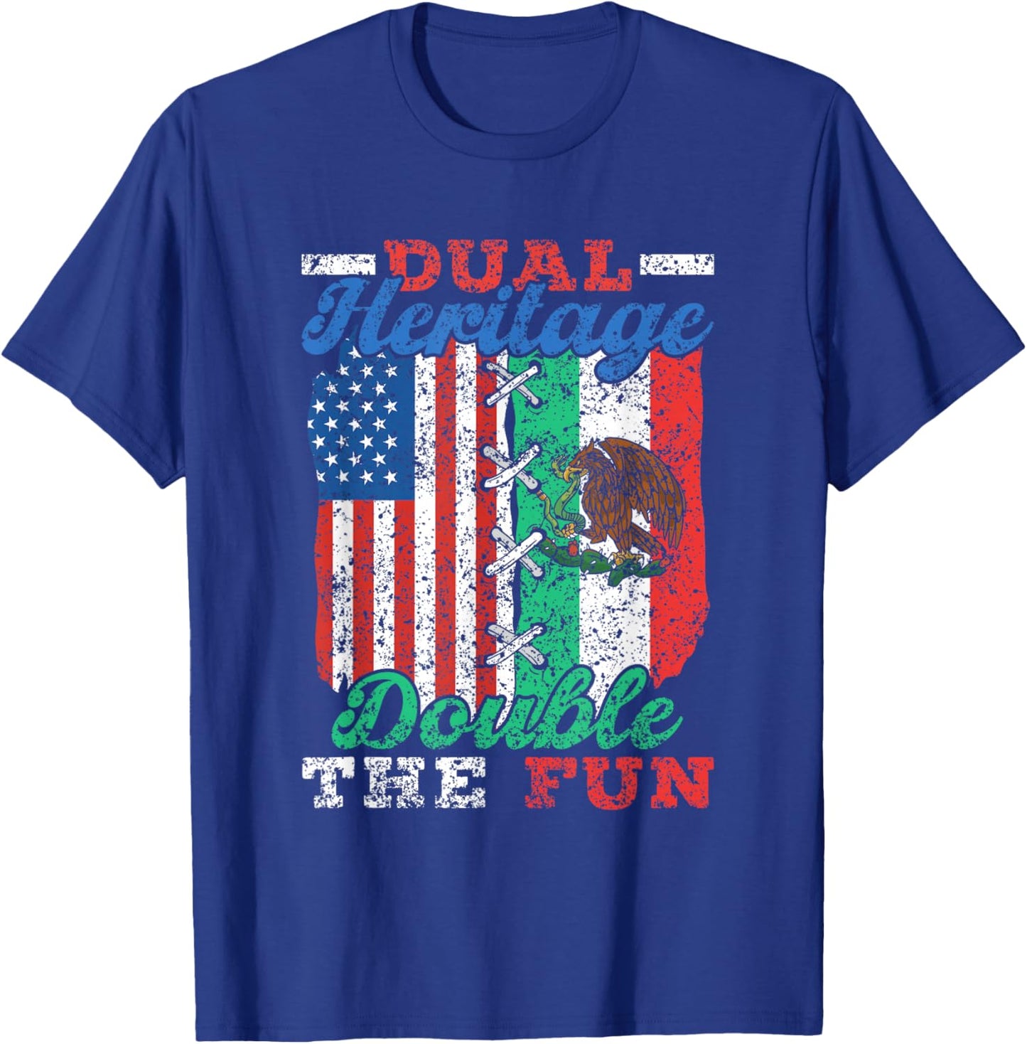 Double Heritage Double Fun USA Mexican American T-Shirt - T-Shirt | Royal