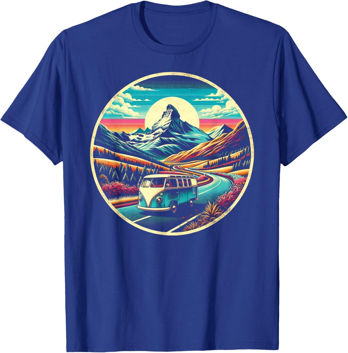 Scenic Routes Classic Van Road Trip Graphic - -Adults, Kids - Black - Small - Short Sleeve T-Shirt - T-Shirt | Royal
