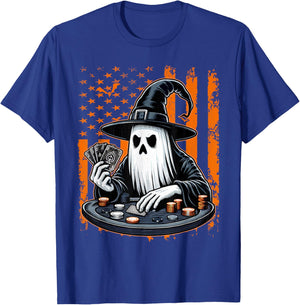 Poker Ghost Halloween Scary Costume Poker Player USA Flag T-Shirt - T-Shirt | Royal