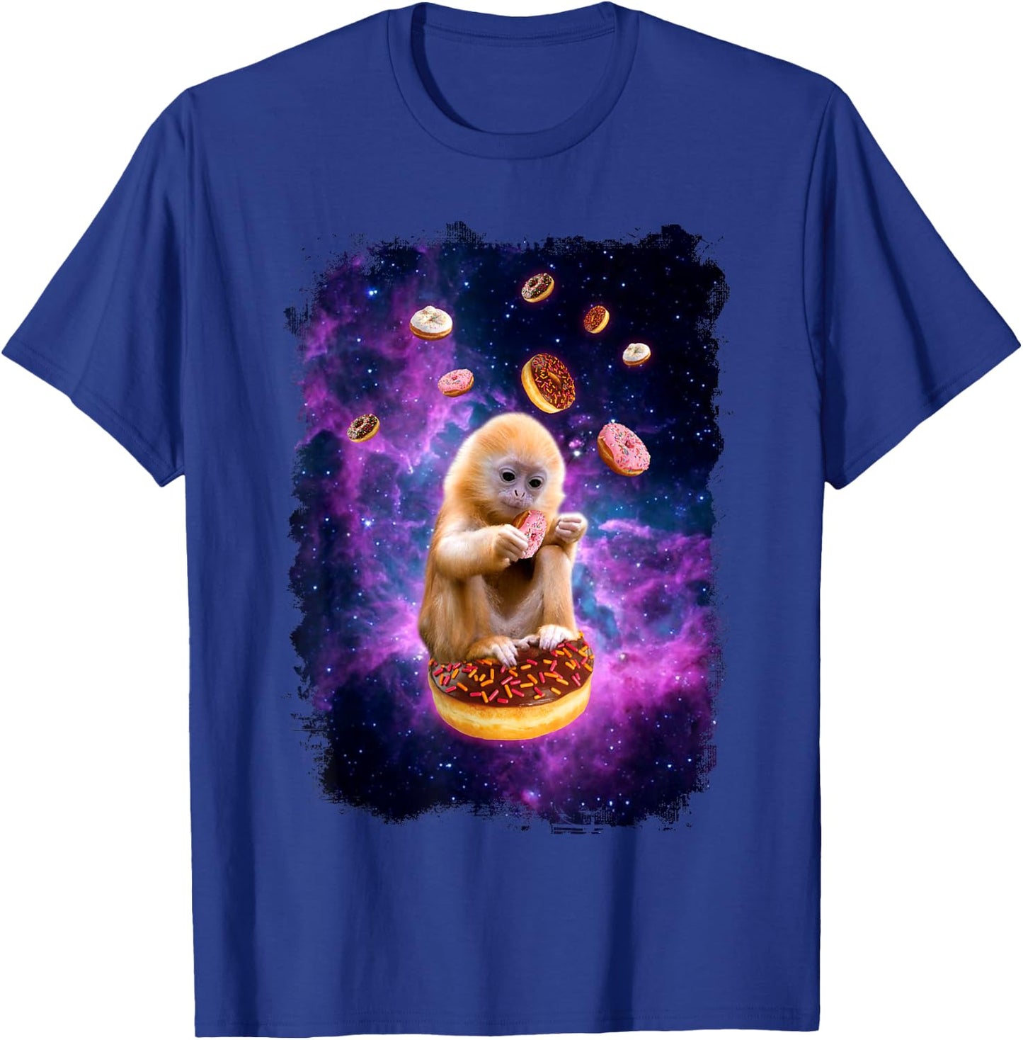 Monkey Eating Donuts in Space - Funny Animal Monkey T-Shirt - T-Shirt | Royal