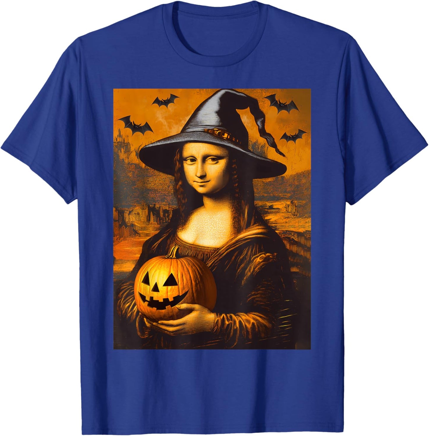 Scary Halloween Horror Mona Lisa Art Spooky Pumpkin Painting T-Shirt - T-Shirt | Royal