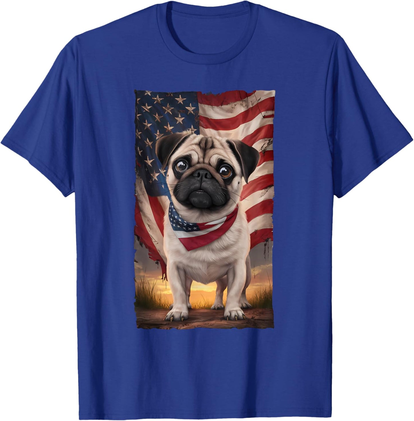 Patriotic pug American Flag Top Hat 4th of July Dog T-Shirt - T-Shirt | Royal