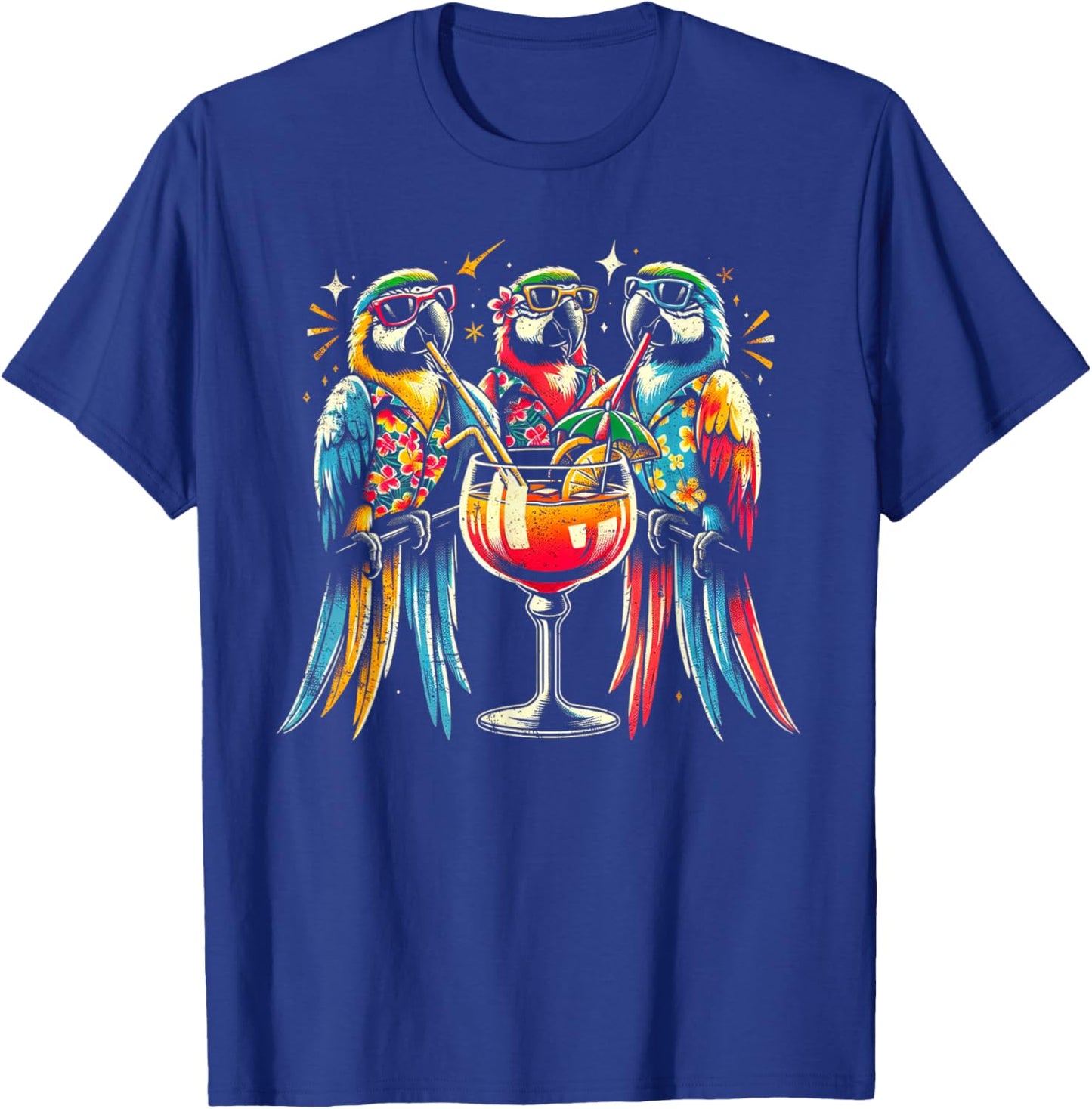 Parrots Drinking Margarita Tropical Birds Vacation Hawaiian T-Shirt - T-Shirt | Royal