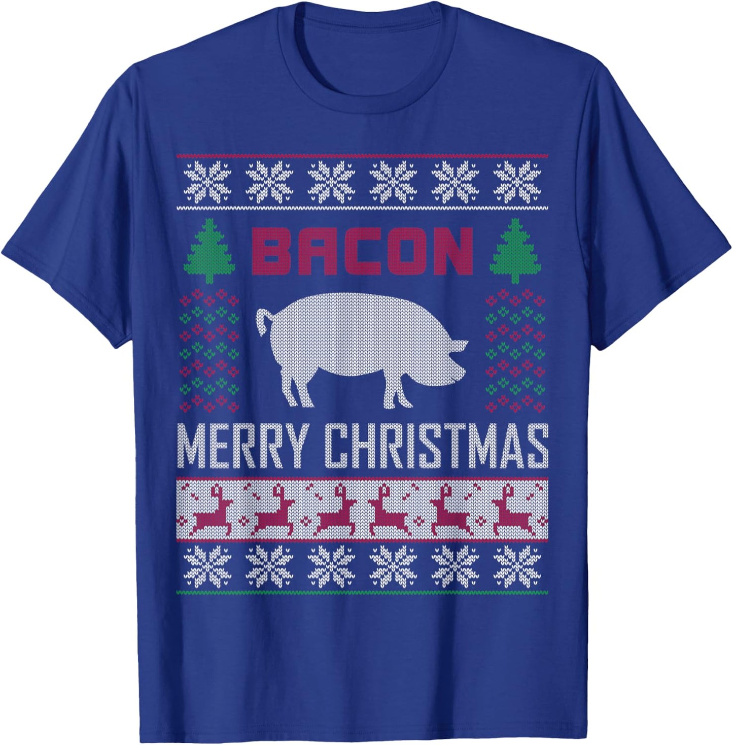 Bacon Pig Christmas Design Funny Holiday Ugly Sweater Style T-Shirt - T-Shirt | Royal