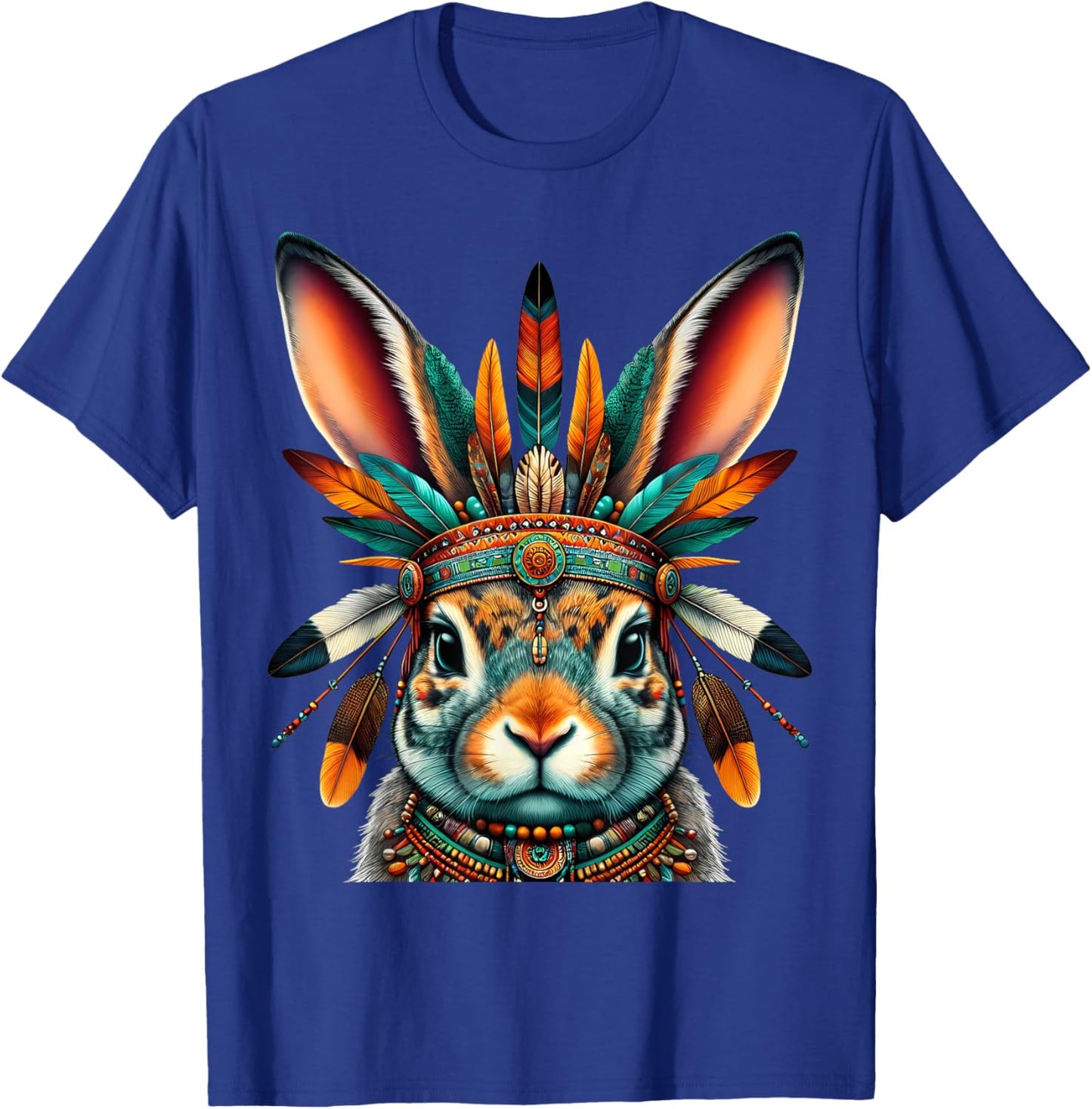 Native Indian Rabbit Native American Indian Feathers T-Shirt - T-Shirt | Royal