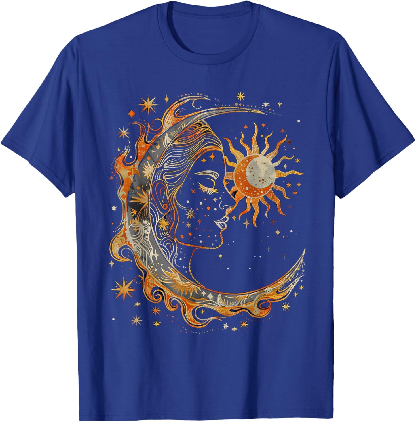 Mystic Sun and Moon Woman Mystical Flowers Aesthetic T-Shirt - T-Shirt | Royal