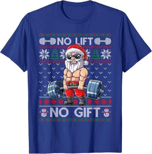 Funny Muscle Santa Lifting Christmas Ugly Christmas Sweater T-Shirt - T-Shirt | Royal