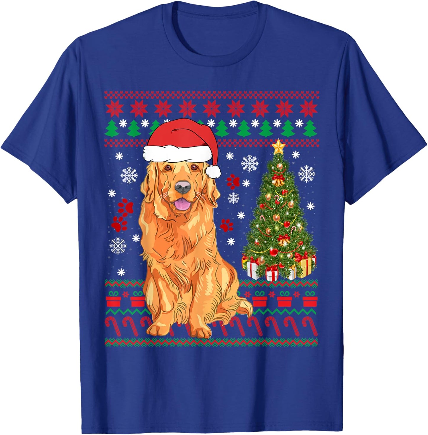Funny Ugly Christmas Sweater Golden Retriever Christmas T-Shirt - T-Shirt | Royal
