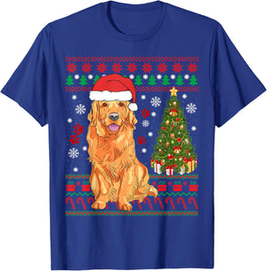 Funny Ugly Christmas Sweater Golden Retriever Christmas T-Shirt - T-Shirt | Royal