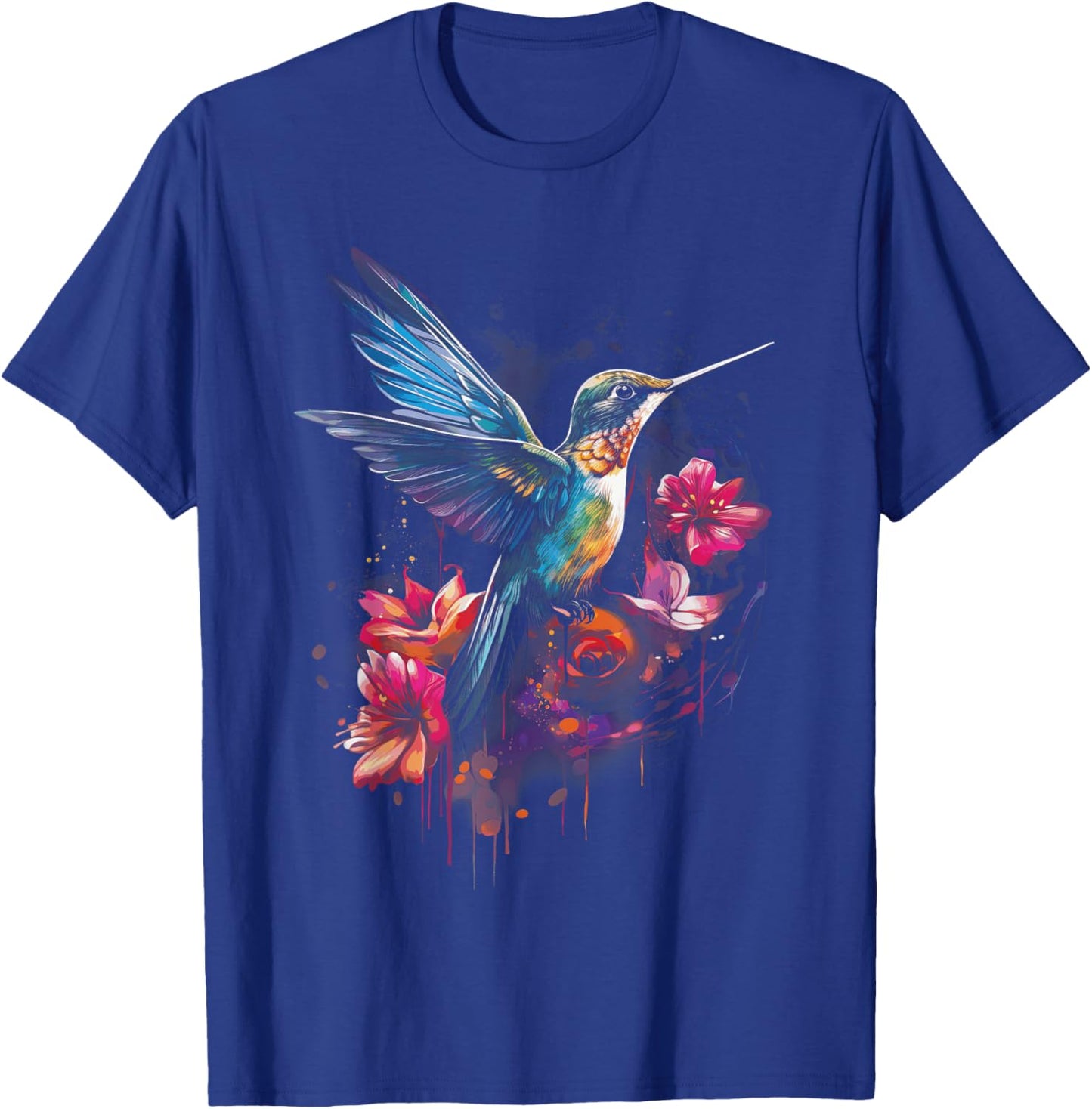 Hummingbird Floral Bird Artwork T-Shirt - T-Shirt | Royal