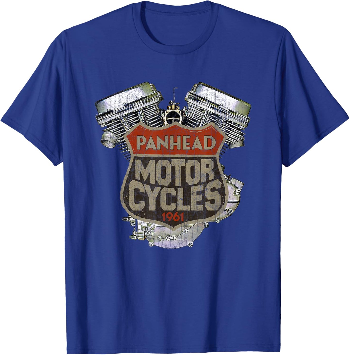 1961 Panhead Motorcycle Vintage Distressed Biker Chopper Rat T-Shirt - T-Shirt | Royal