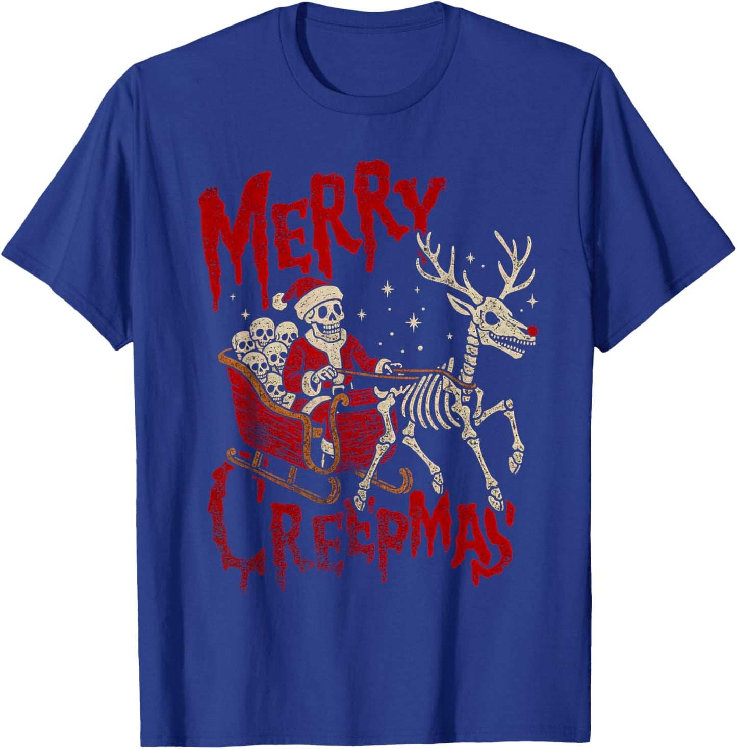 Merry Creepmas Skeleton Creepy Christmas Goth Holiday Pajama T-Shirt - T-Shirt | Royal