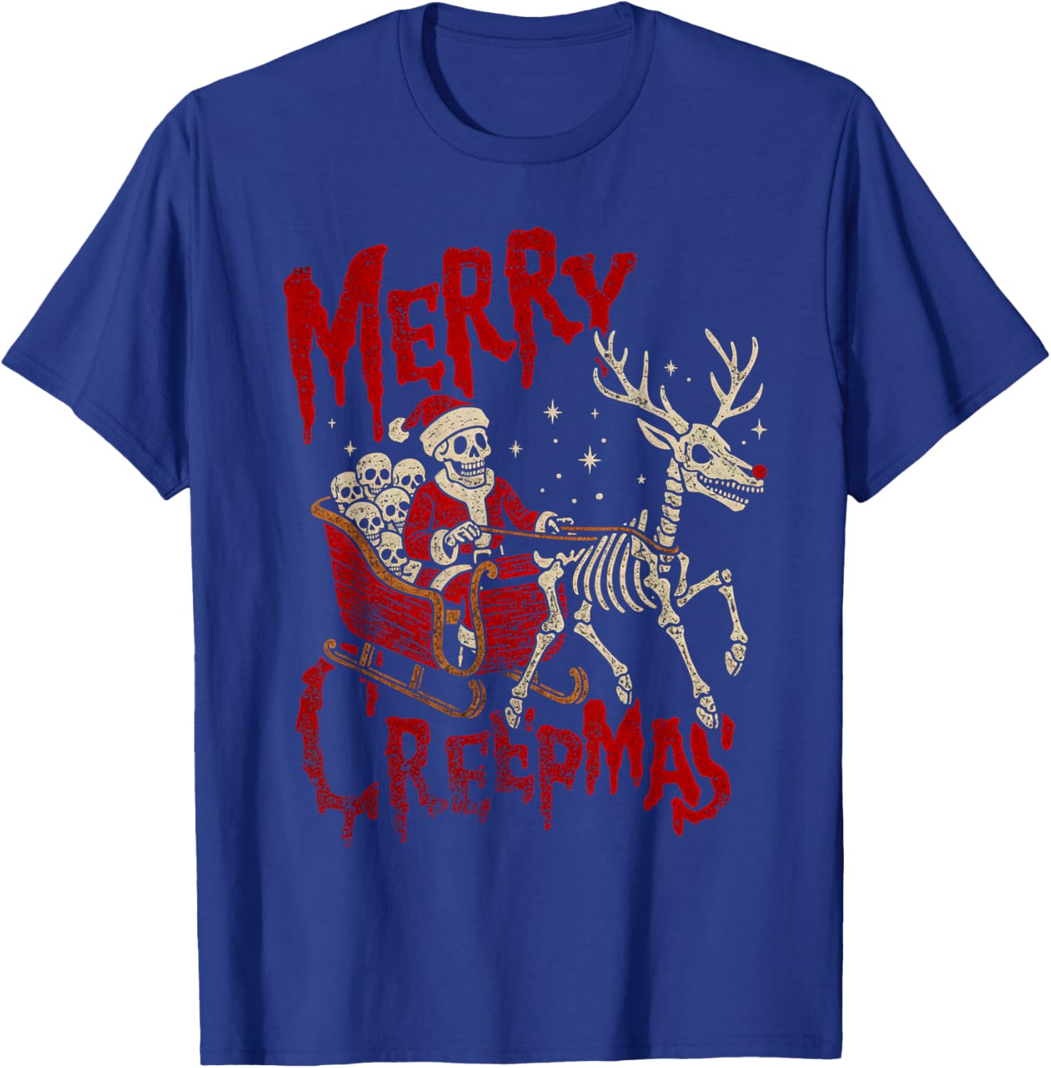 Merry Creepmas Skeleton Creepy Christmas Goth Holiday Pajama T-Shirt - T-Shirt | Royal