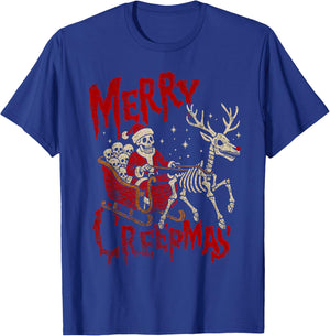 Merry Creepmas Skeleton Creepy Christmas Goth Holiday Pajama T-Shirt - T-Shirt | Royal