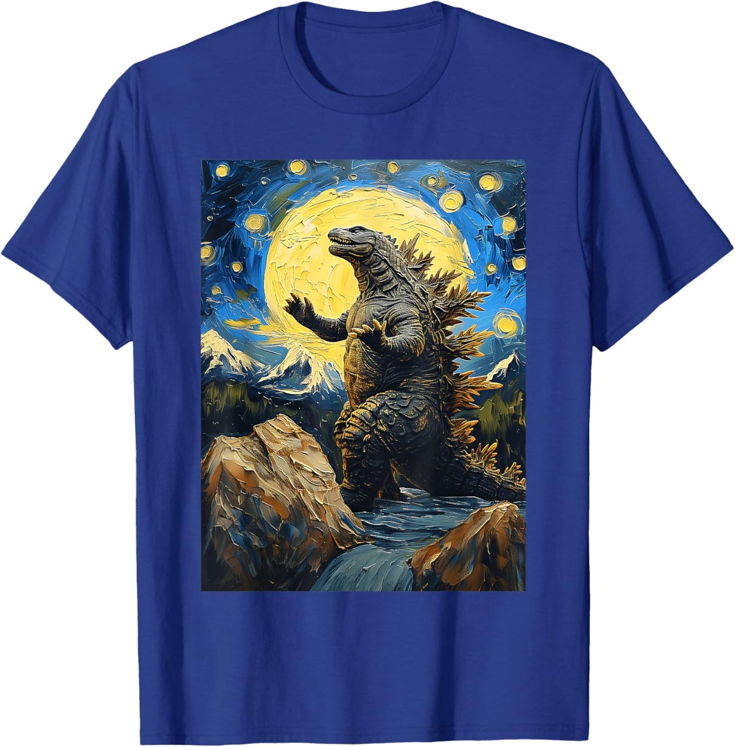 Japanese Monster Kaiju in Van Gogh Starry Night T-Shirt - T-Shirt | Royal