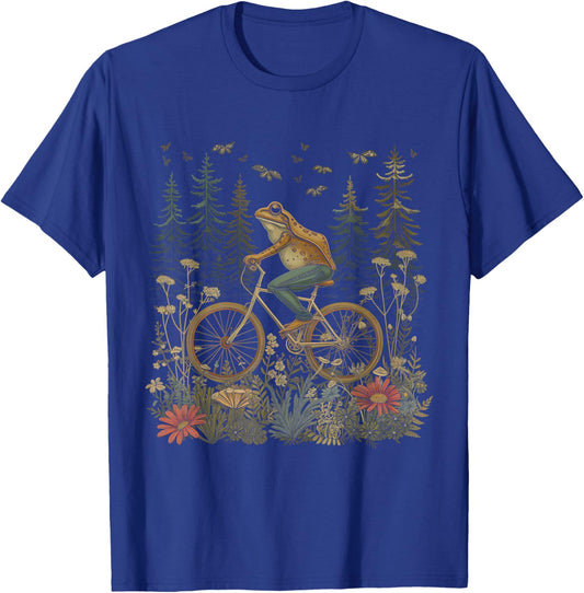 Frog Riding Bike Funny Cottagecore Aesthetic Wild Flower T-Shirt - T-Shirt | Royal