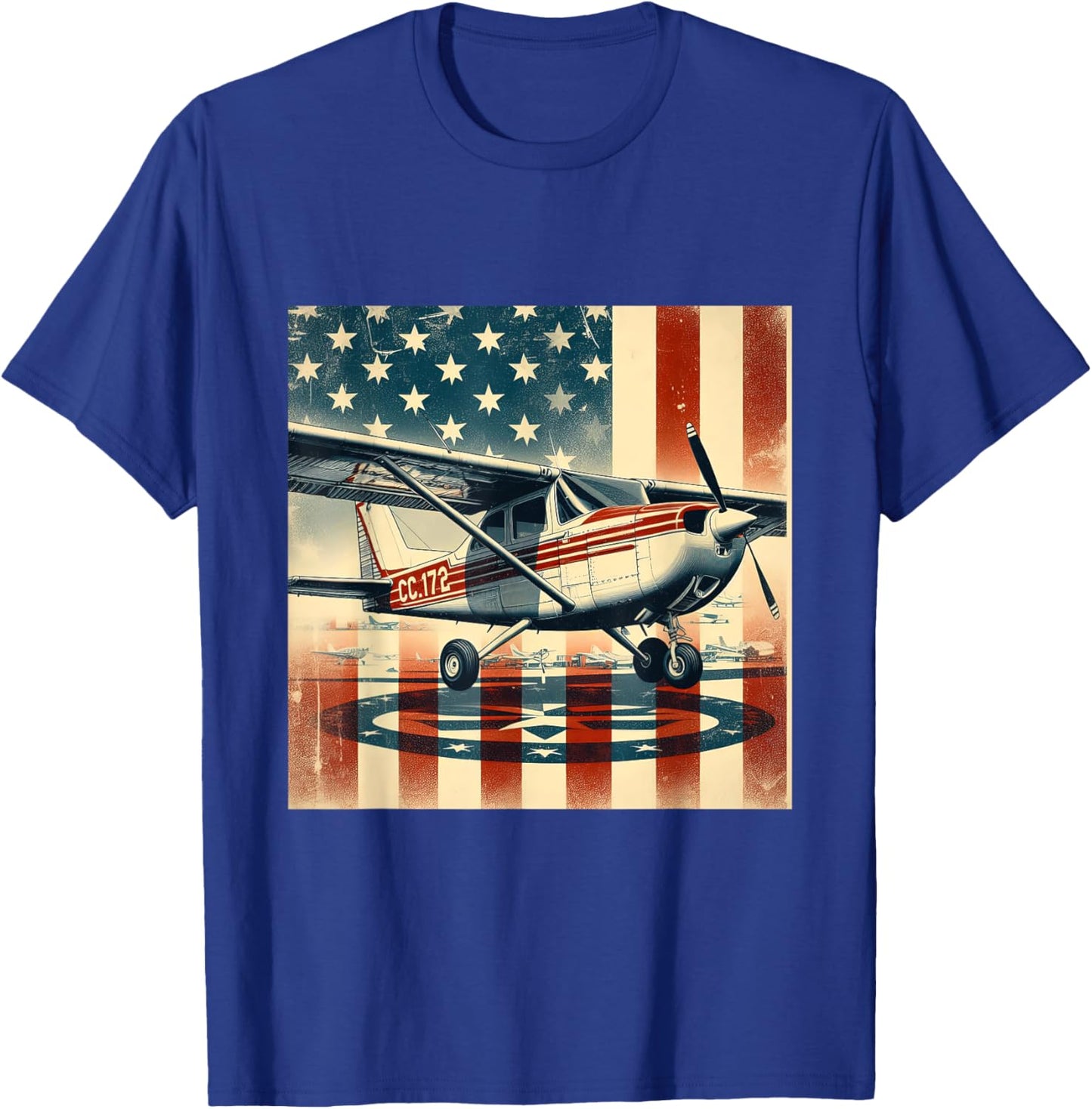 C-172 Skyhawk Vintage C172 Airplane Retro US Flag T-Shirt - T-Shirt | Royal