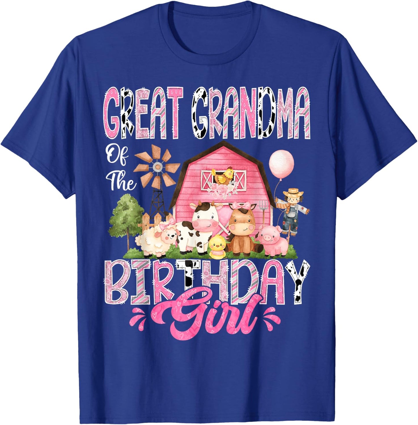 Great Grandma Of The Birthday Girl Pink Farm Cow Birthday T-Shirt - T-Shirt | Royal