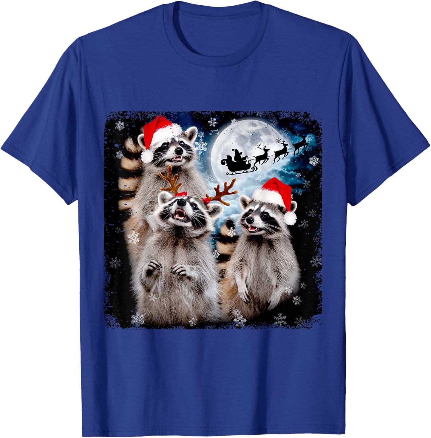 Funny Christmas Moon Howling Raccoon Xmas Men, Women, Kid T-Shirt - T-Shirt | Royal