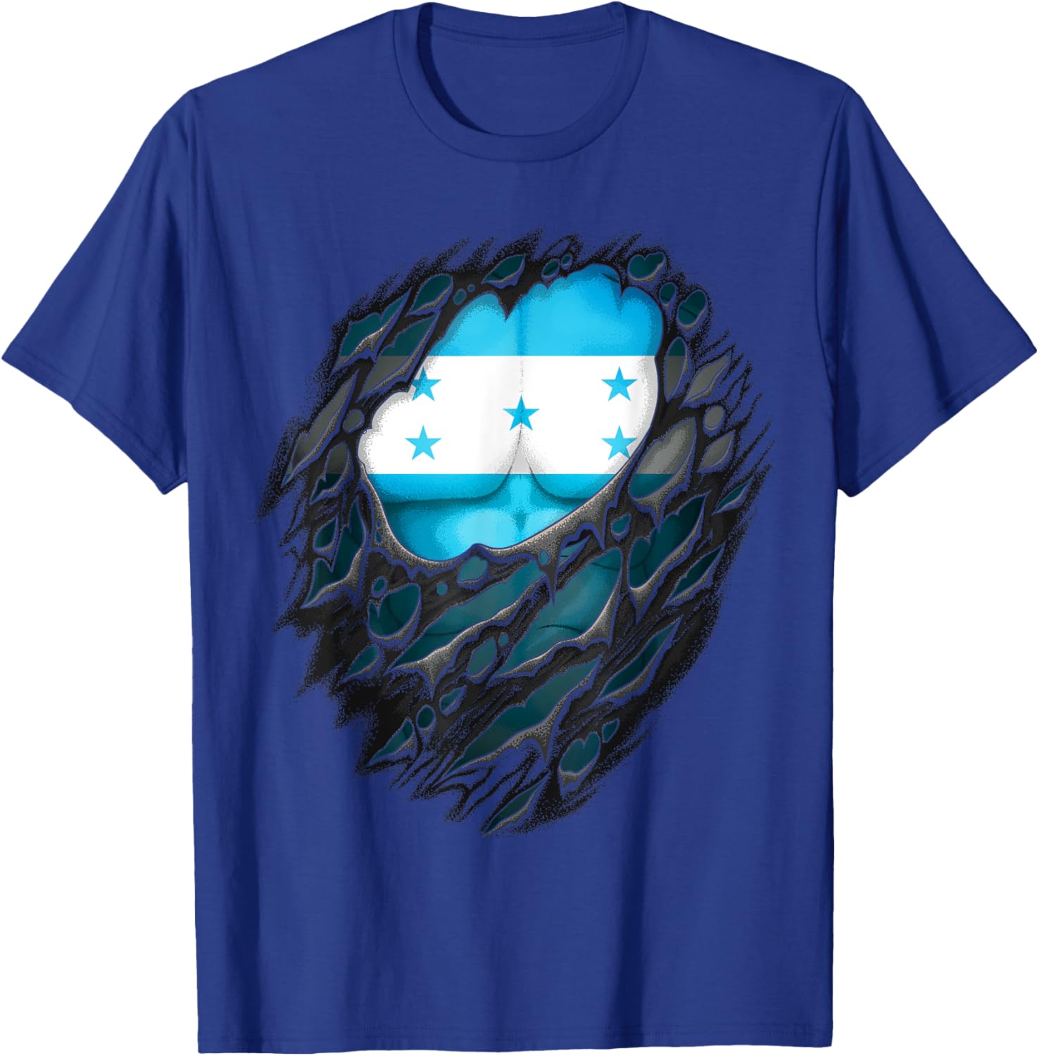 Proud Honduran Roots Heritage Torn Ripped Honduras Flag T-Shirt - T-Shirt | Royal