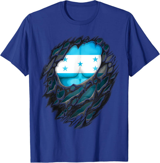 Proud Honduran Roots Heritage Torn Ripped Honduras Flag T-Shirt - T-Shirt | Royal