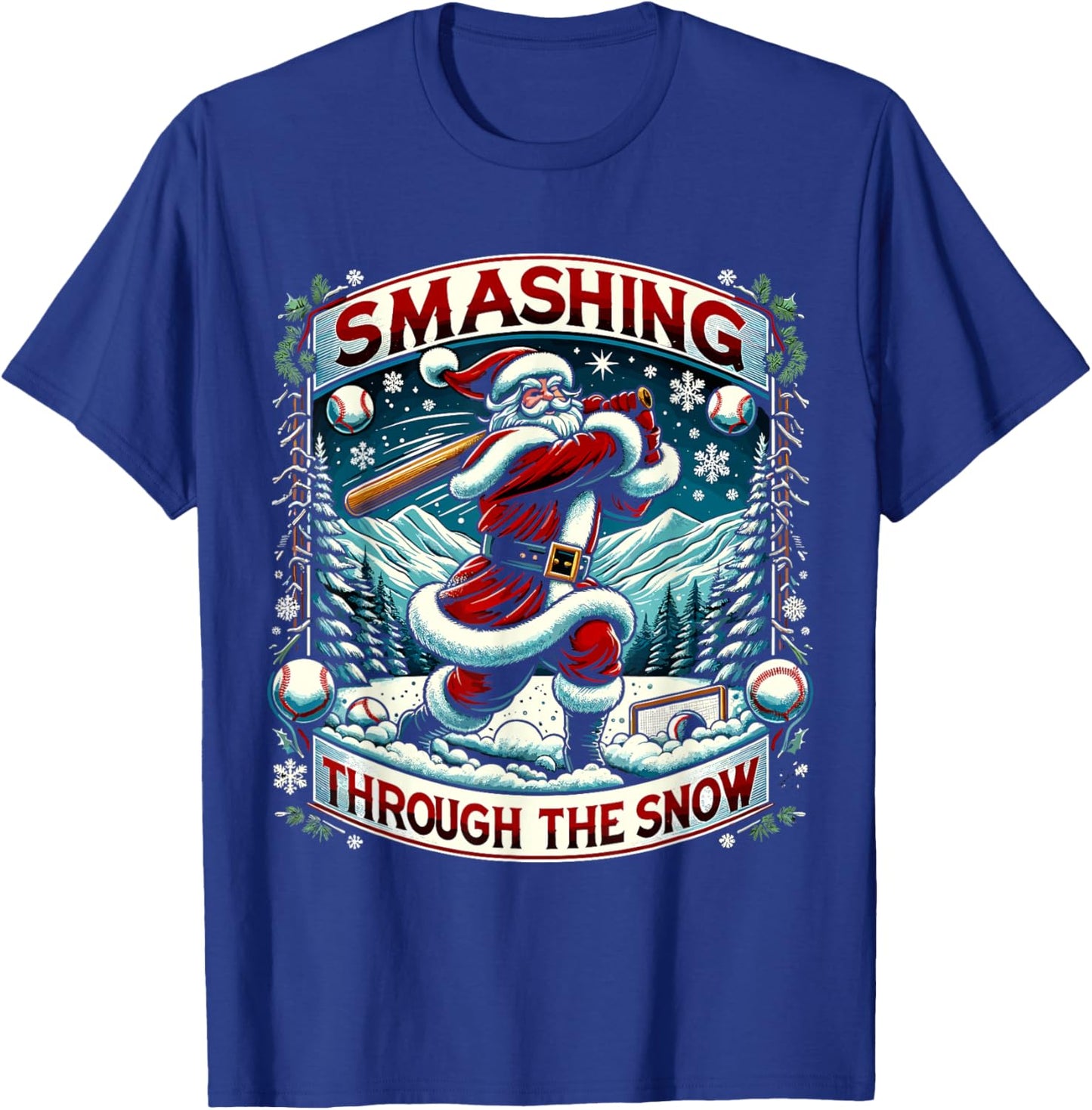Smashing Through The Snow Boys Baseball Lifestyle Santa T-Shirt - T-Shirt | Royal