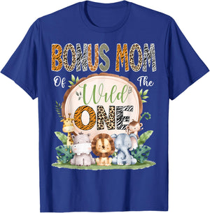 Bonus Mom Of The Wild One 1St Bday Safari Jungle Woodland T-Shirt - T-Shirt | Royal
