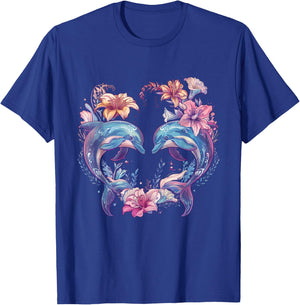 Dolphin Floral Motif Dolphin Lover Sea Ocean Animal T-Shirt - T-Shirt | Royal