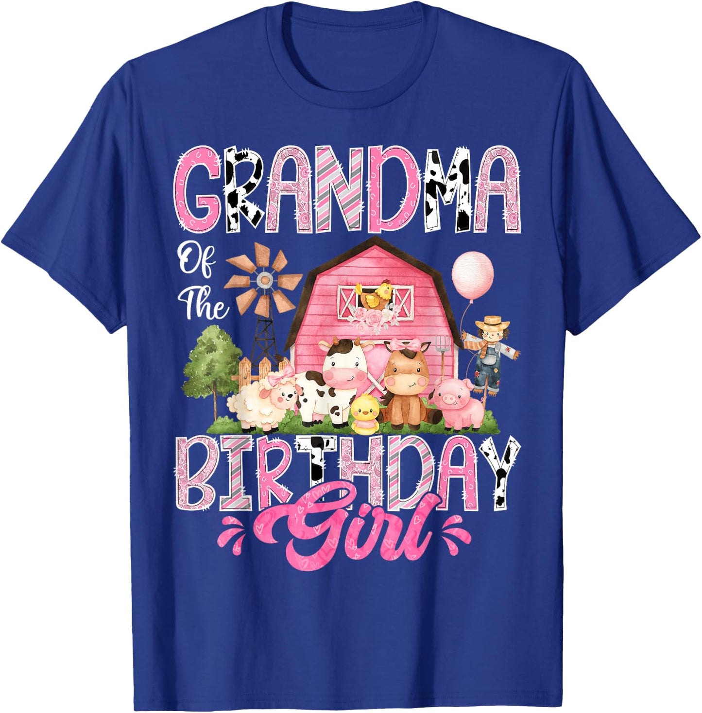 Grandma Of The Birthday Girl Pink Farm Cow First Birthday T-Shirt - T-Shirt | Royal