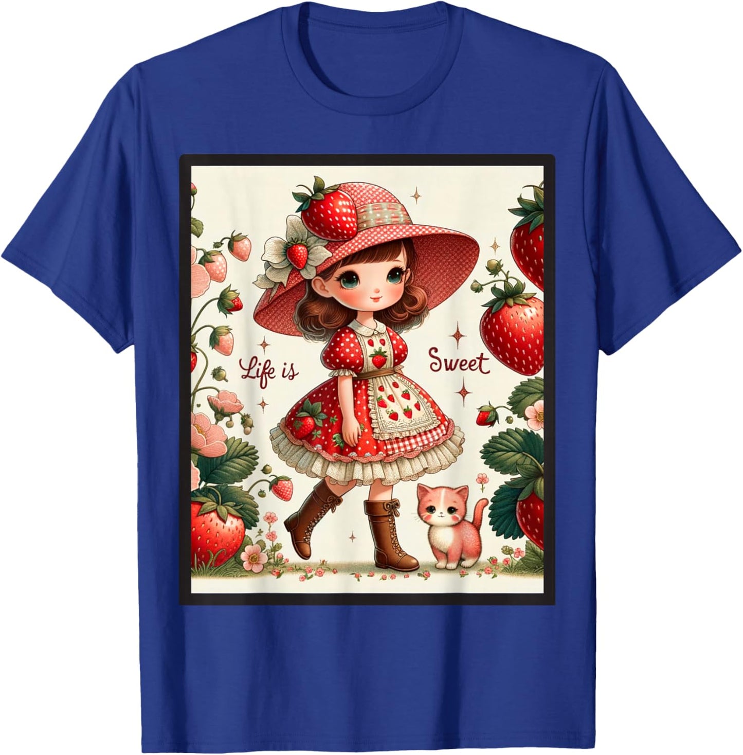 Cute Life Is Sweet Strawberry Cake Vintage Berry Garden T-Shirt - T-Shirt | Royal