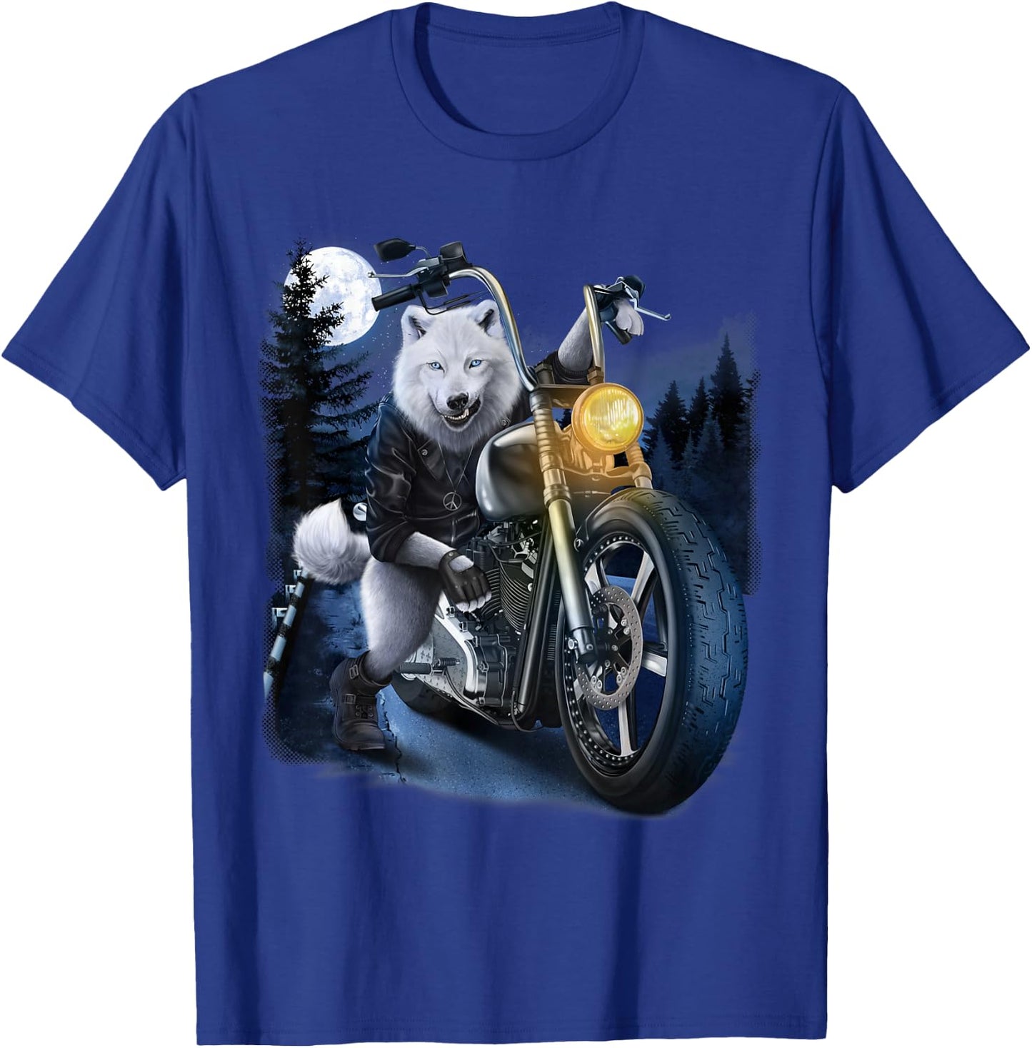 Wolf Riding Chopper Motorcycle in Full Moon T-Shirt - T-Shirt | Royal