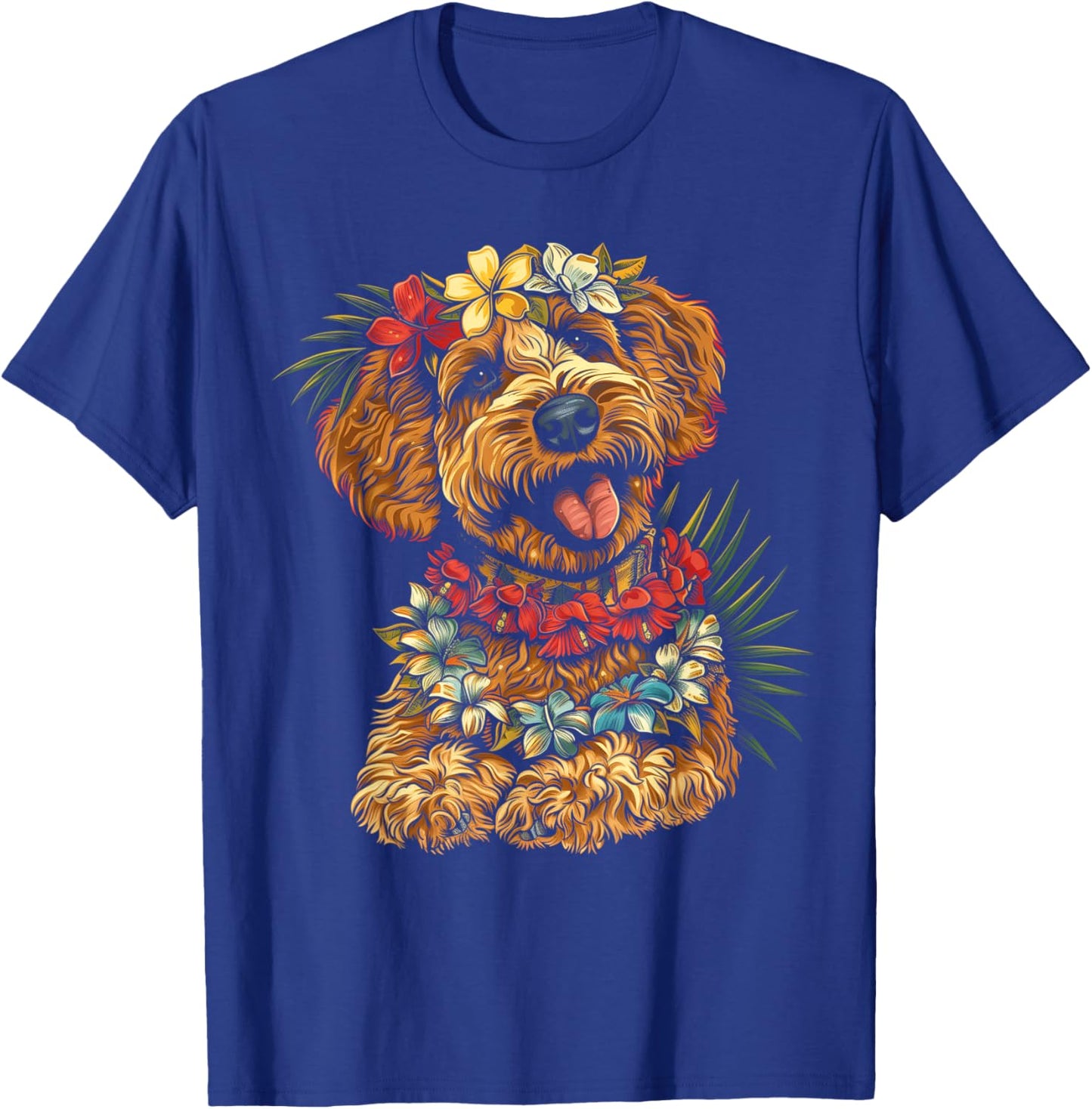 Goldendoodle Hawaiian Flowers Hibiscus Funny Doodle Mom T-Shirt - T-Shirt | Royal