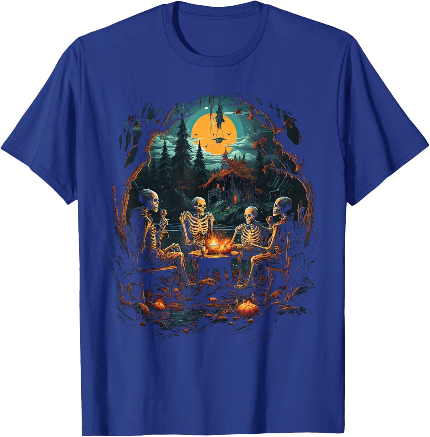 Vintage Ghost and Skeleton by Fire Camping Gothic Halloween T-Shirt - T-Shirt | Royal