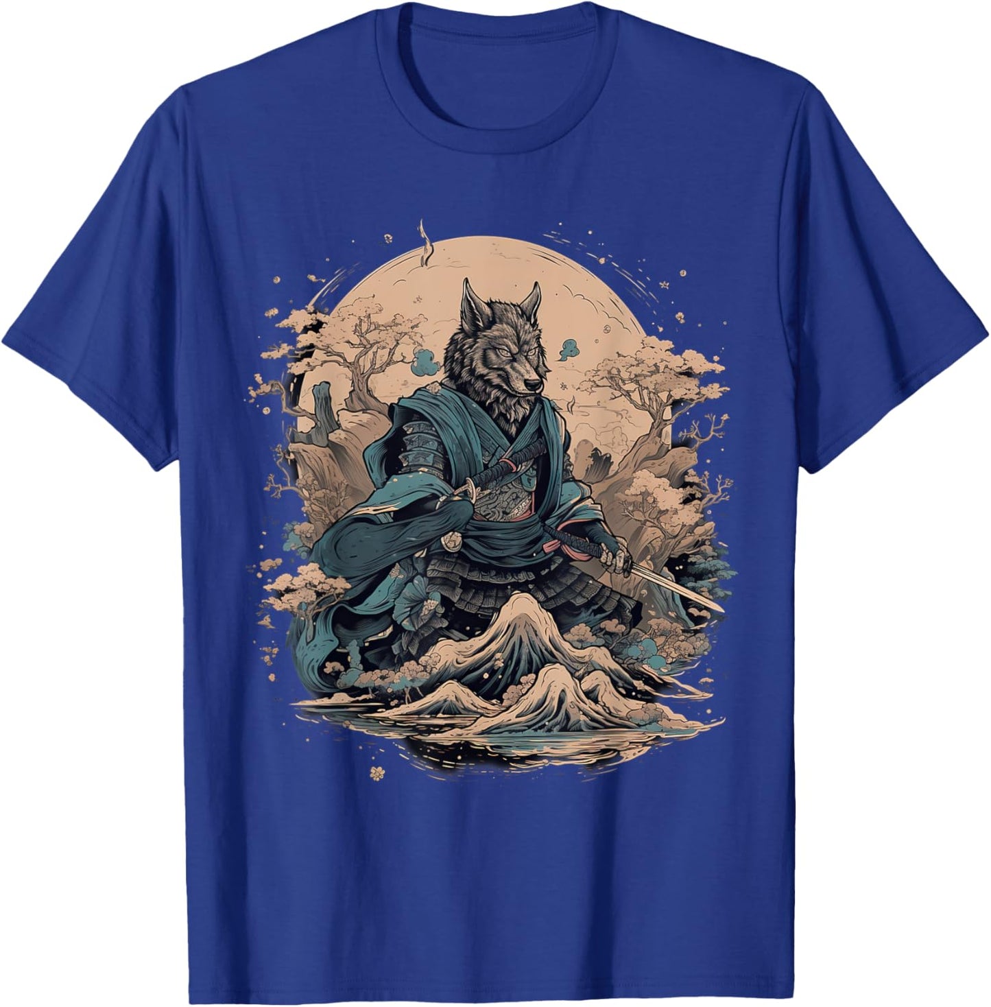 Vintage Japanese Art Samurai Wolf T-Shirt - T-Shirt | Royal