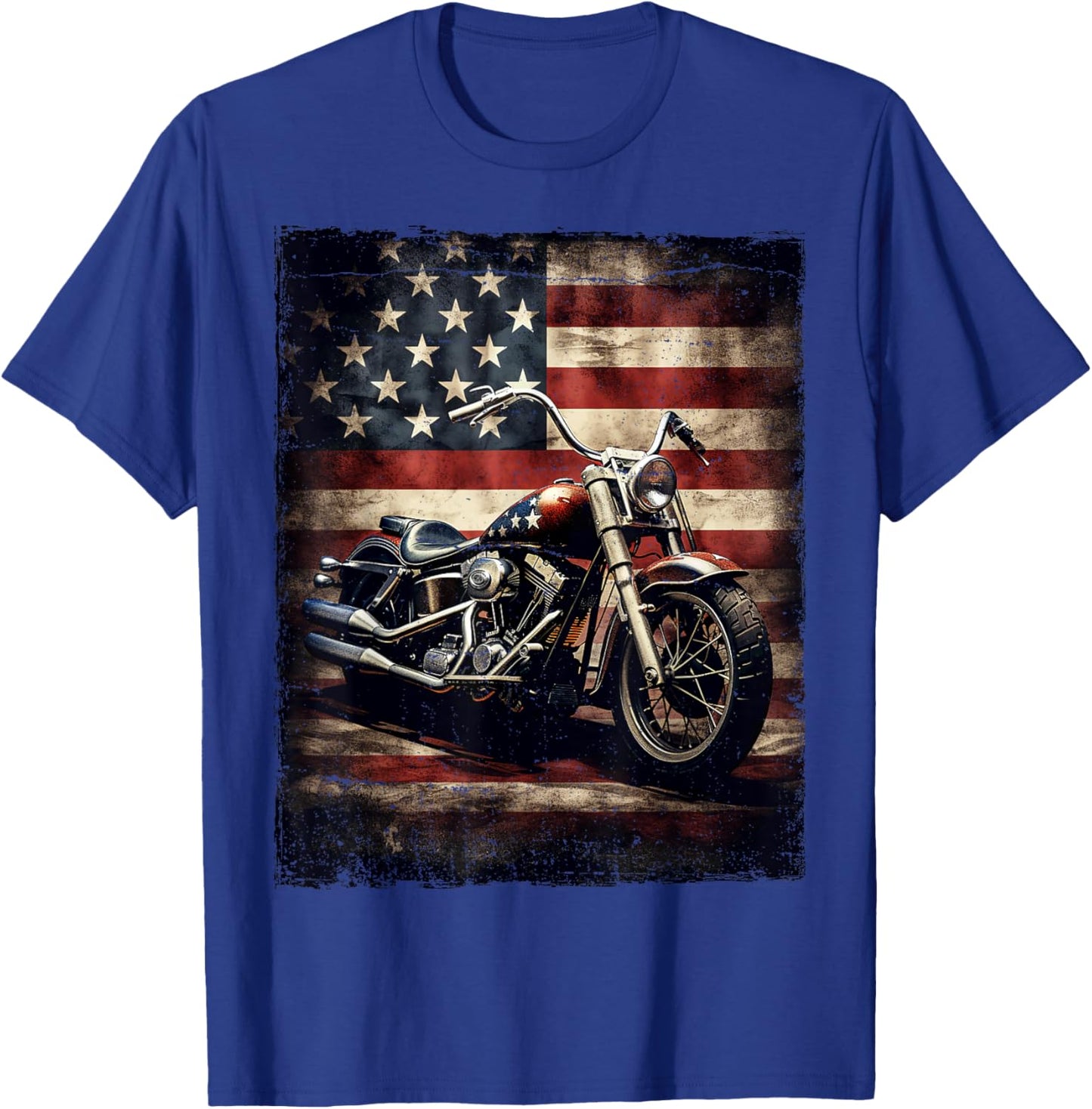 Vintage Motorcycle USA Flag Retro Biker American T-Shirt - T-Shirt | Royal