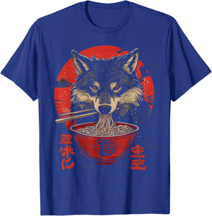 Japanese Art Wolf Eating Ramen T-Shirt - T-Shirt | Royal