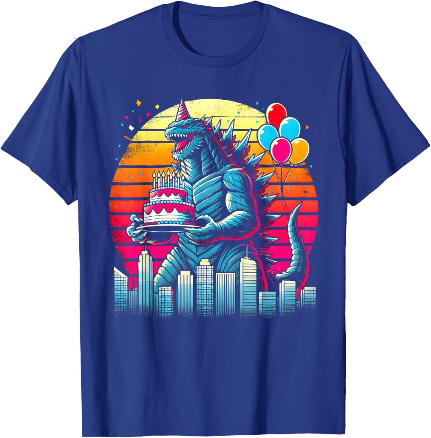 Kaiju Balloon And Cake Funny Japanese Monster Lover Birthday T-Shirt - T-Shirt | Royal