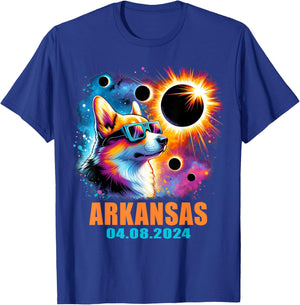 Totality Total Solar Eclipse 2024 Arkansas Corgi Dog Women Kids T-Shirt - T-Shirt | Royal