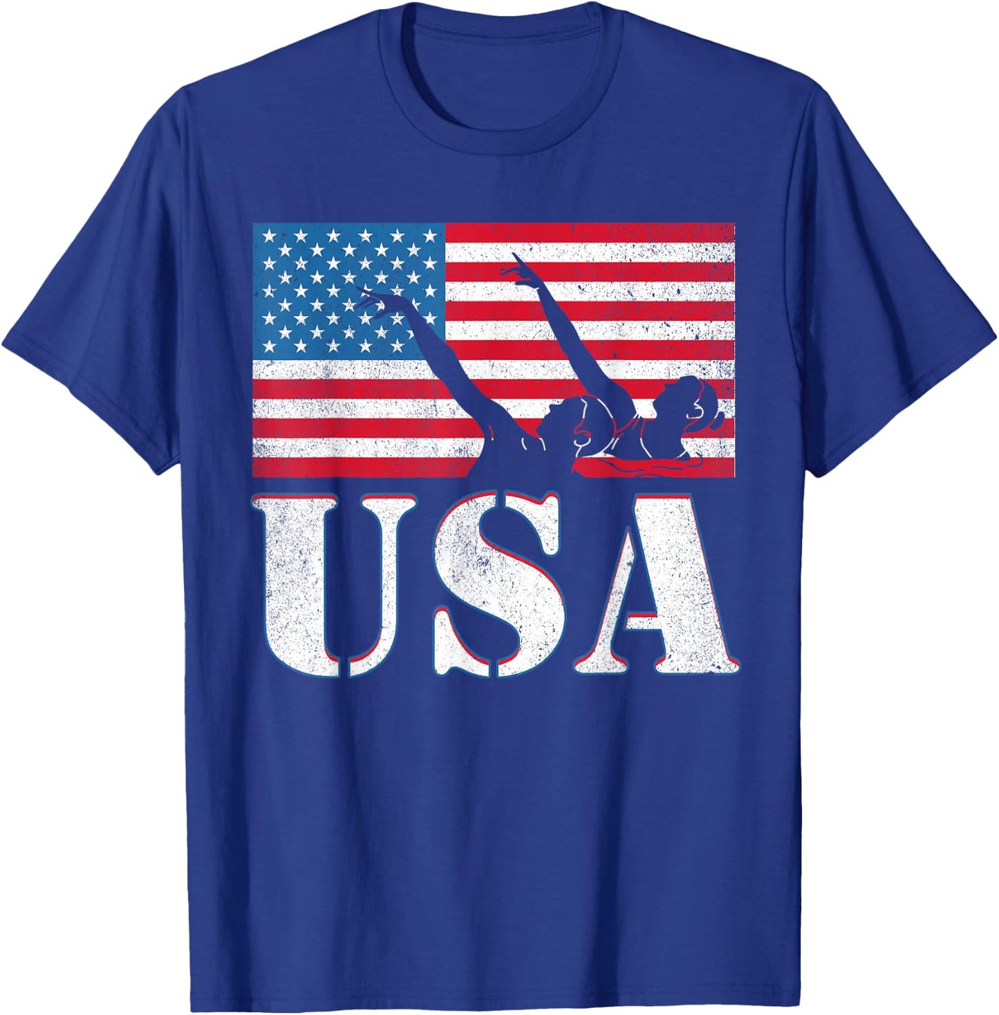 USA artistic swimming team American flag heart US Swim Aqua T-Shirt - T-Shirt | Royal