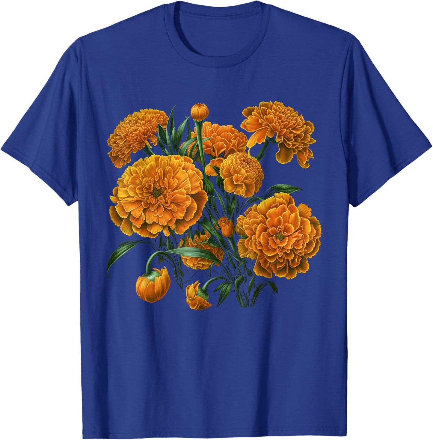 Marigold Flowers, Floral Bouquet Design T-Shirt - T-Shirt | Royal