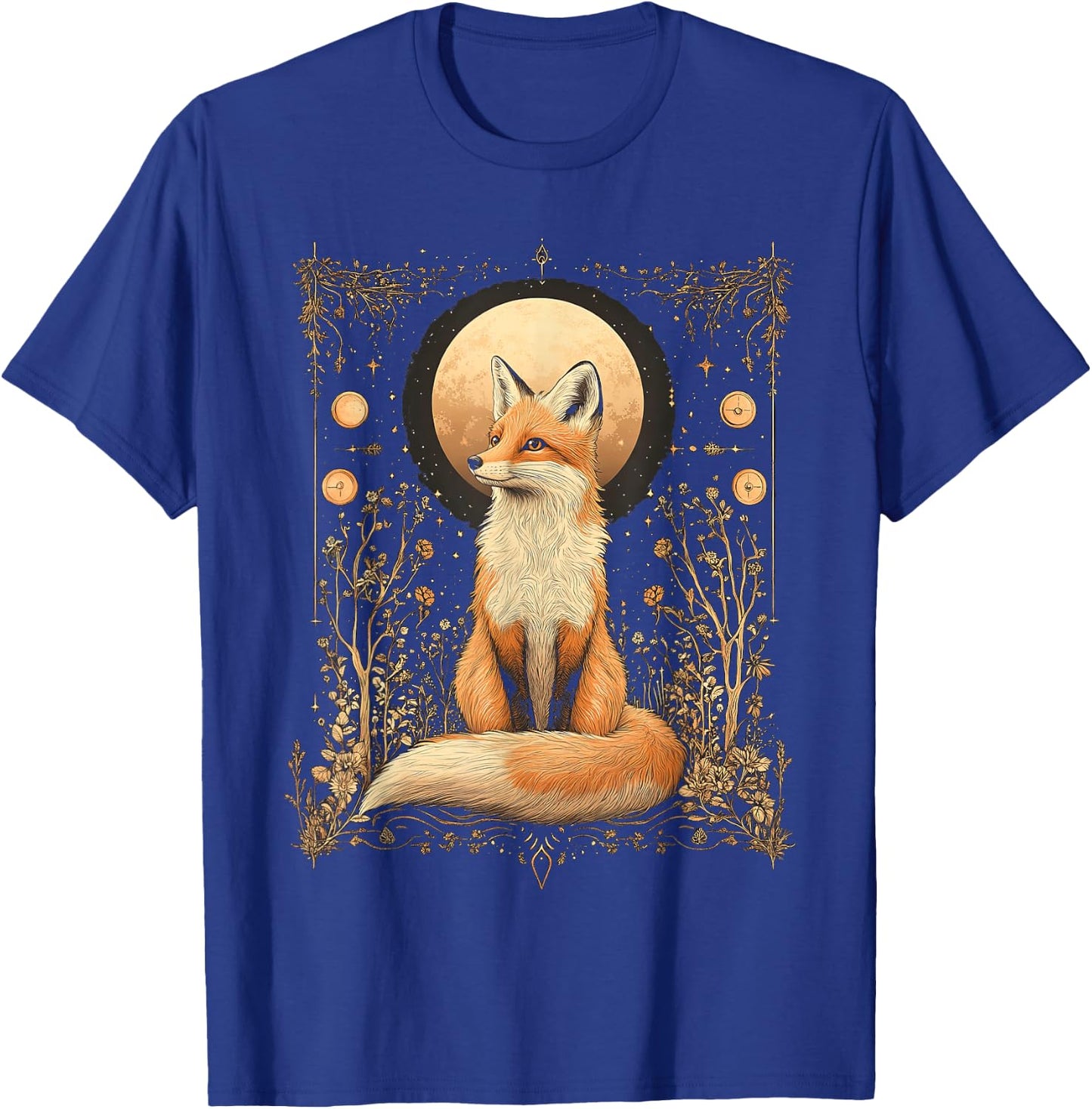 Mystic Moon and Moonphase Fox Mystical Flowers Aesthetic T-Shirt - T-Shirt | Royal
