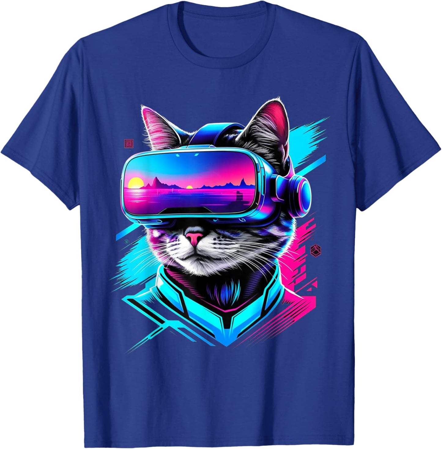 Funny VR Gamer Cat In VR Headset Virtual Reality Gaming T-Shirt - T-Shirt | Royal