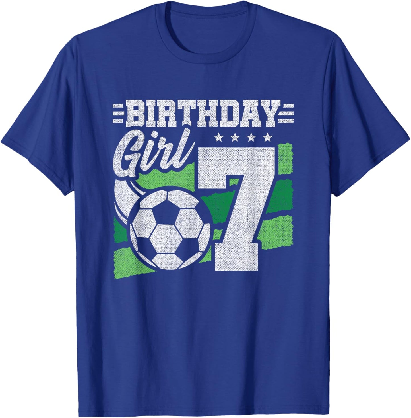 Girls 7th Birthday - Soccer Party 7 Year Old Girl Birthday T-Shirt - T-Shirt | Royal