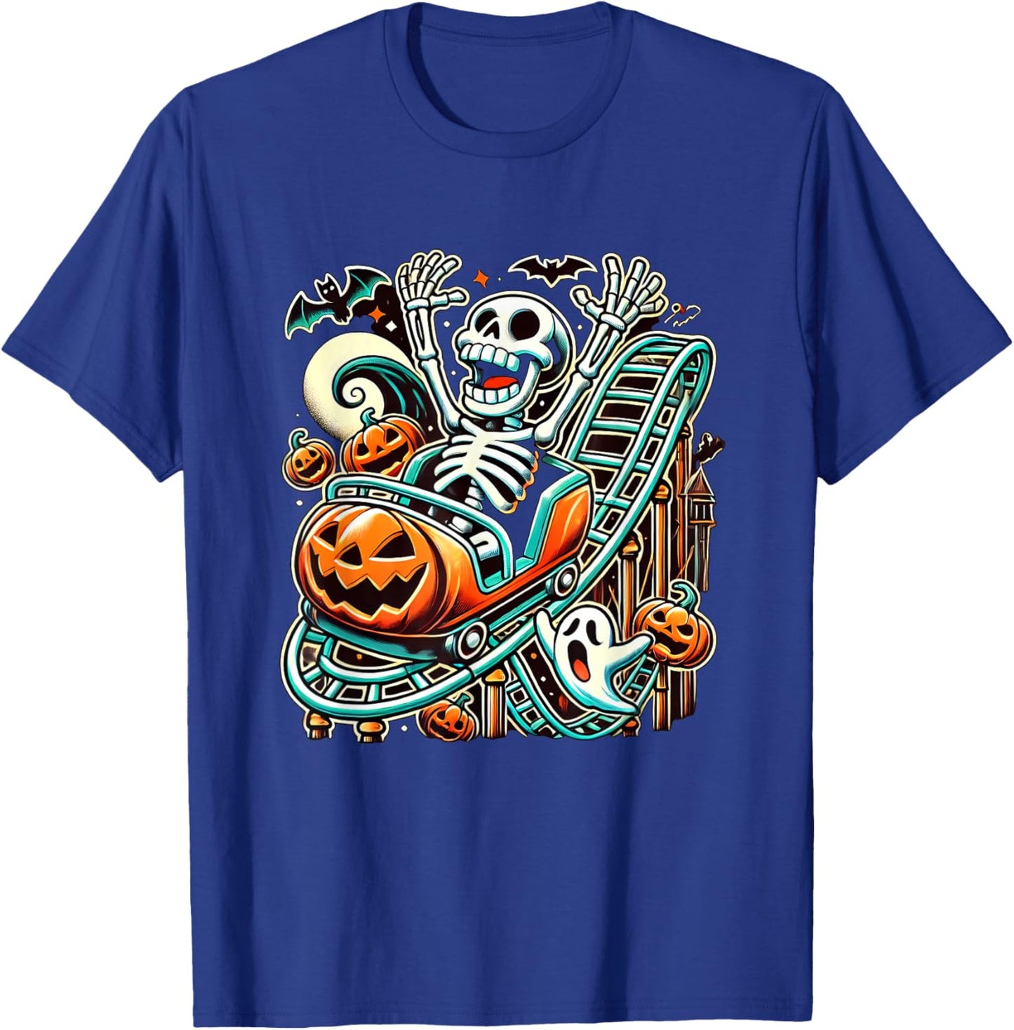 Halloween Skeleton Roller Coaster T-Shirt - T-Shirt | Royal
